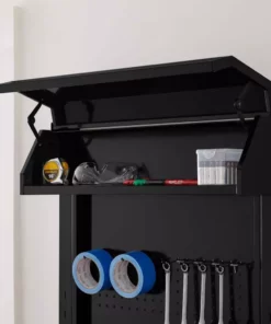 Husky 3-Piece Ready-to-Assemble Steel Garage Workstation in Black (26.6 in. W x 69.5 in. H x 19.5 in. D) -Deals Hand Tools Zone Store smooth glossy black powder coating husky garage storage systems g26003s1 us 40 1000