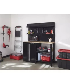 Husky 6-Piece Ready-to-Assemble Steel Garage Workstation in Black (53 in. W x 69.5 in. H x 19.5 in. D) -Deals Hand Tools Zone Store smooth glossy black powder coating husky garage storage systems g52006s1 us e1 1000