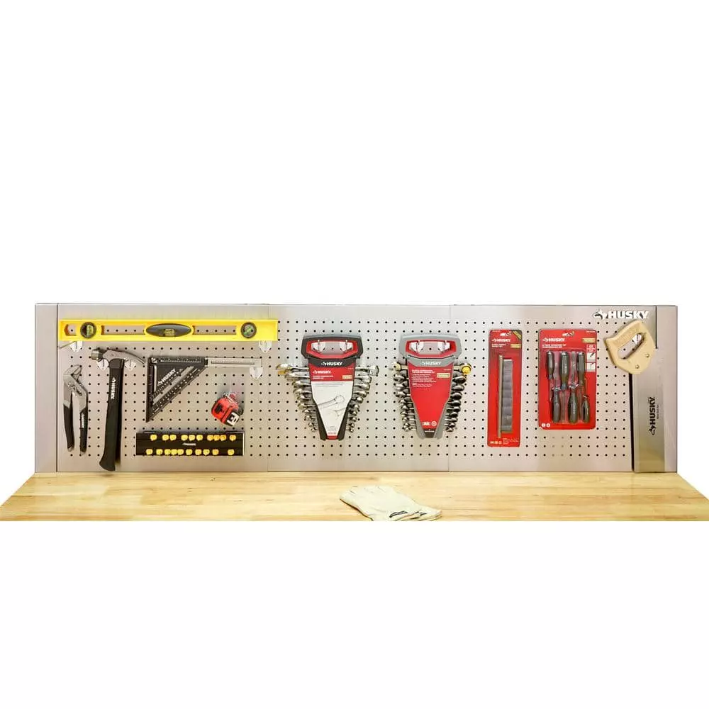 Husky 52 in. W to 72 in. W Adjustable Pegboard, Stainless Steel 10 Husky 52 in. W to 72 in. W Adjustable Pegboard, Stainless Steel - Image 8