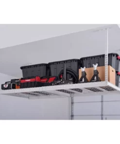 Husky Adjustable Height Overhead Ceiling Mount Garage Rack in White (42 in. H x 96 in. W x 32 in. D)