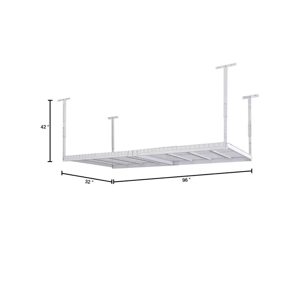Husky Adjustable Height Overhead Ceiling Mount Garage Rack in White (42 in. H x 96 in. W x 32 in. D) 4 Husky Adjustable Height Overhead Ceiling Mount Garage Rack in White (42 in. H x 96 in. W x 32 in. D) - Image 2