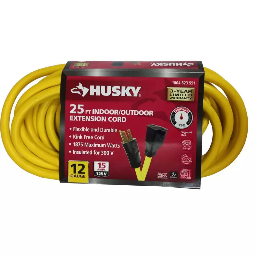 Husky 25 ft. 12/3 Extension Cord, Yellow 5 Husky 25 ft. 12/3 Extension Cord, Yellow - Image 3
