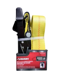 Husky 2 in. x 27 ft. Heavy-Duty Ratchet Tie-Down Strap with Flat Hooks